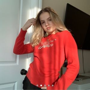 Hilfiger Denim Ribbed Red Sweater